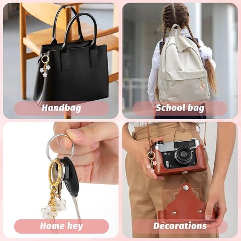 2 Pcs Flowers Bag Pendant Key Ring for Women Charms Enameled Keychain Flower Keyring, Key Chain for Women Cute Bag Charms Decoration Pendant Bag Accessories (Pink, White) in Saudi Arabia