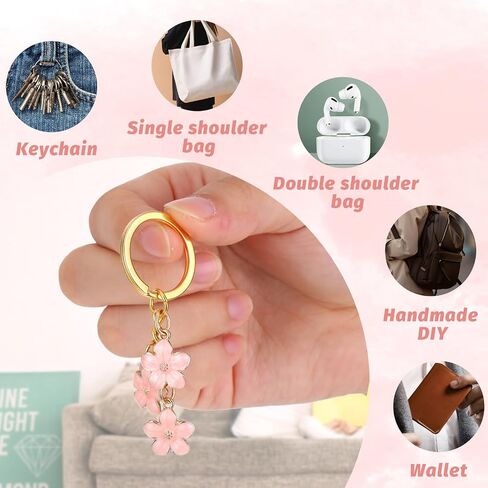 2 Pcs Flowers Bag Pendant Key Ring for Women Charms Enameled Keychain Flower Keyring, Key Chain for Women Cute Bag Charms Decoration Pendant Bag Accessories (Pink, White) in Saudi Arabia