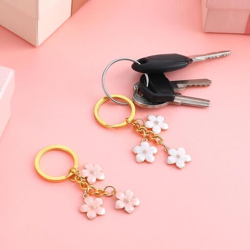 2 Pcs Flowers Bag Pendant Key Ring for Women Charms Enameled Keychain Flower Keyring, Key Chain for Women Cute Bag Charms Decoration Pendant Bag Accessories (Pink, White) in Saudi Arabia