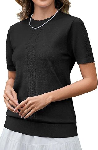 Arach&Cloz Womens Cute Cable Knit Summer Tops Short Sleeve Shirts Dressy Casual Crewneck Ladies Sweater 2025 in Saudi Arabia