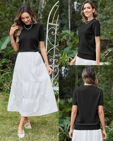 Arach&Cloz Womens Cute Cable Knit Summer Tops Short Sleeve Shirts Dressy Casual Crewneck Ladies Sweater 2025 in Saudi Arabia