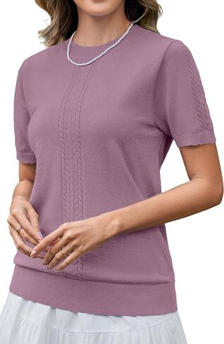 Arach&Cloz Womens Cute Cable Knit Summer Tops Short Sleeve Shirts Dressy Casual Crewneck Ladies Sweater 2025 in Saudi Arabia