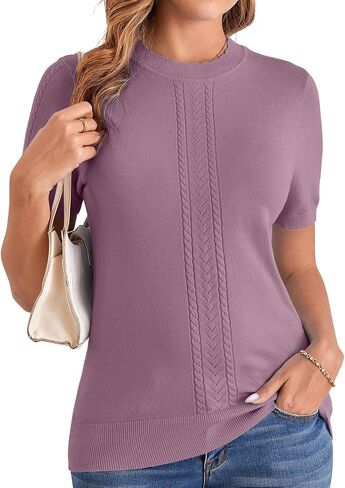 Arach&Cloz Womens Cute Cable Knit Summer Tops Short Sleeve Shirts Dressy Casual Crewneck Ladies Sweater 2025 in Saudi Arabia