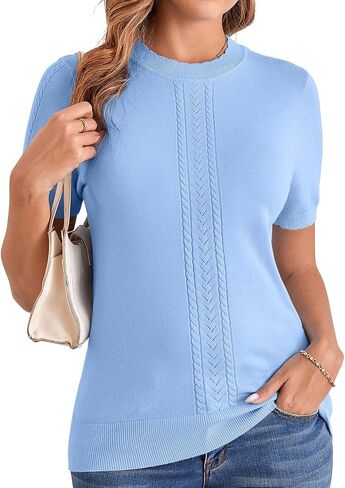 Arach & Cloz قمصان صيفية نسائية لطيفة متماسكة بأكمام قصيرة قمصان أنيقة غير رسمية برقبة مستديرة للسيدات سترة 2025 in Kuwait