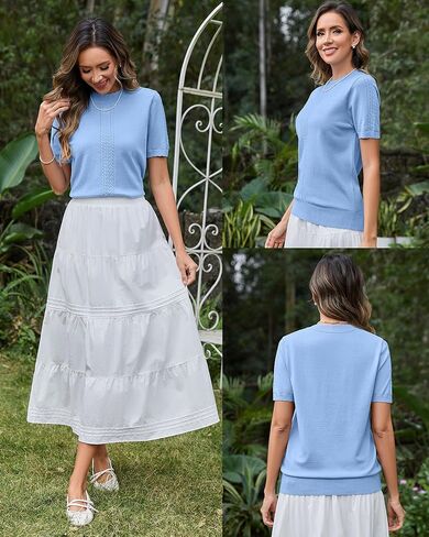 Arach & Cloz قمصان صيفية نسائية لطيفة متماسكة بأكمام قصيرة قمصان أنيقة غير رسمية برقبة مستديرة للسيدات سترة 2025 in Kuwait