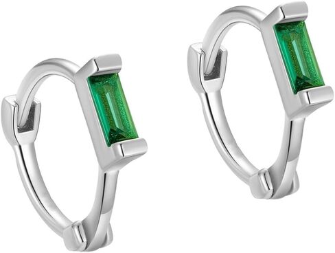 2 Pairs Tiny CZ Green Statement Hoop Earrings for Women Small Cute Golden Silvery Plated Hypoallergenic Rectangle Rhinestone Cartilage Tragus Huggie Hoops Earring Geometric Jewelry Party Wedding Dainty Gifts in Saudi Arabia