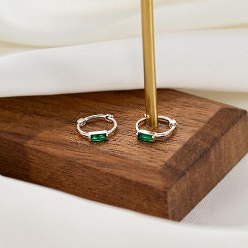 2 Pairs Tiny CZ Green Statement Hoop Earrings for Women Small Cute Golden Silvery Plated Hypoallergenic Rectangle Rhinestone Cartilage Tragus Huggie Hoops Earring Geometric Jewelry Party Wedding Dainty Gifts in Saudi Arabia