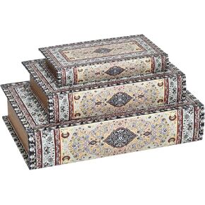 Vintage Faux Leather and Wood Decorative Faux Book Boxes Set with Arabesque Pattern of 3-13", 10", 8"