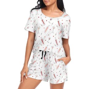 طقم بيجامة نسائي بأكمام قصيرة، أطقم ملابس نوم ناعمة من Pjs مع جيوب S-XXL