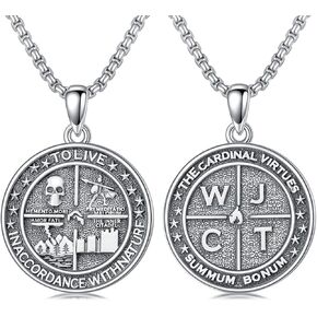 PELOVNY Memento Mori Necklace 925 Sterling Silver Amor Fati Stoic Four Virtues Necklace Nature Jewelry Christmas Stoicism Gifts for Men Women