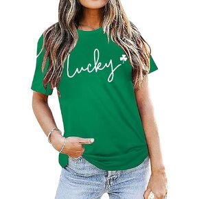 St. Patrick's Day Shirt Women Lucky Shamrock Tee St Pattys Day Irish Tshirt Clover Graphic Short Sleeve Top in Kuwait