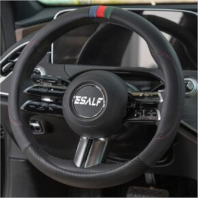 Microfiber Leather Car Steering Wheel Cover - Car Interior Accessories-Universal 14.5-15.5 Inch Black Carbon Fiber Leather Steering Wheel Protector, Breathable and Non-Slip