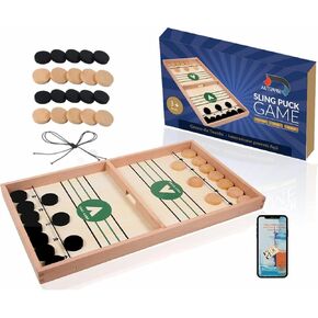 AUTERRE® Sling Puck Game – Large Size Wooden Tabletop Hockey for Kids & Adults – Fast Sling Board Game for Family – Compact 2-Player Sling Puck Table Game with Durable Wooden Design