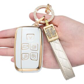 Compatible with Land Rover Key Fob Cover with Fashion Diamond Keychain for Evoque Velar Sport Discovery Freelander2 LR4 Land Rover Sport and Jaguar Smart Key