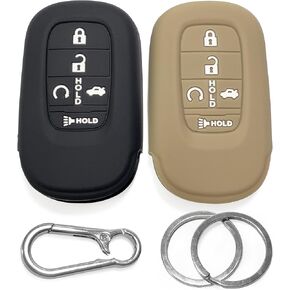 أغطية مفاتيح من السيليكون Click&Fit مكونة من قطعتين متوافقة مع Honda 2022-2024 CR-V Civic Accord Pilot HR-V - واقي مطاطي لمفتاح السيارة 5 أزرار، أسود + رمادي in Kuwait