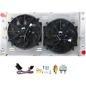 Aluminum Radiator for 11994 1995 1996 Chevy Impala Caprice Cadillac Fleetwood Buick Roadmaster 5.7L V8 Gas 94 95 96, 3 Row Core Radiators with Electric Fan Shroud Thermostat Kit