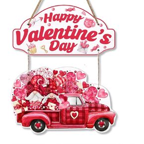 Valentines Door Decor - Happy Valentine's Day Heart Truck Shaped Wood Hanging Sign Wall Plaque Valentines Day Decorations Front Door Indoor Outside Home Decor