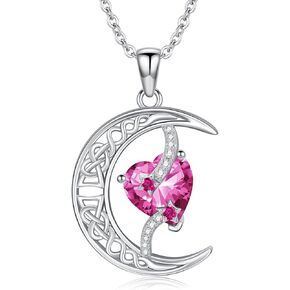 TOUPOP Moon and Star Birthstone Necklace for Women 925 Sterling Silver Celtic Moon Jewelry Valentines Day Anniversary Birthday Gifts for Women Her Girlfriend Mom
