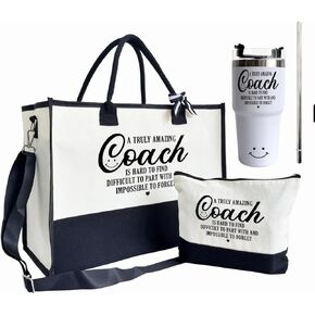 Canvas Tote Bag for Women, Amazing Coach Tote Bag, 20 oz Stainless Steel Cup, Shoulder Beach Bag, Thank You Gift for Coach, Coach Gifts for Women, Travel Bag Gift for Coach, Tote Bag With Zipper