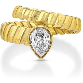 18K Gold Plated Stainless Steel Tear Drop Ring, Hypoallergenic, Waterproof & Tarnish Free
