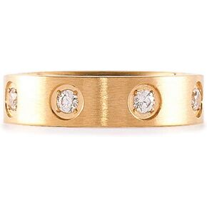 B.Tiff Yellow/Rose Gold Plated Stainless Steel Round 8-Stone 8mm Wide Promise Wedding Engagement Band Love Ring Fashion Jewelry for Women Men Unisex