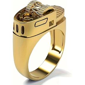 Vintage 14k Gold Plate Fake Lighter Ring Punk Fashion Creative Lighter Style Ring Jewelry for Men Dad