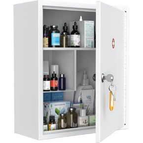Uniclife Wall Mount Medicine Cabinet with Combination & Key Lock Locking First Aid Cabinet Lockable Medical Cabinet Large Capacity Medicine Organizer Secure Steel Wall Cabinet Metal Storage Box, White