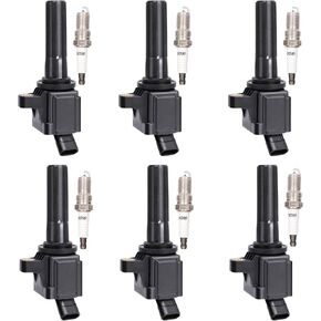 Set of 6 Ignition Coil Pack and Spark Plugs Fits for 4.2 L6 2006 2007 2008 2009 Chevy Trailblazer GMC Envoy Spark Plugs and Coils 4.2L Replaces UF497 C1558