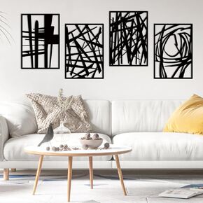 Resama 4 Pack Black Abstract Metal Wall Art, Modern Minimalist Single Line Art Decor, 3D Textured Hanging Metal Wall Sculptures for Living Room Bedroom Bathroom Study Room Office