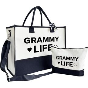 SUSZDOU Grammy Life Tote Bag, Canvas Tote Bag for Women, Shoulder Beach Bag, Novelty Gift for Grammy, Grammy Shopping Bag for Daily, Grammy Canvas Bag for Vacation Travel Weekend Holiday Short Trip