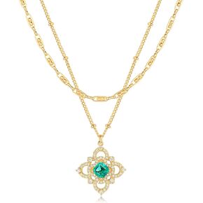 BENEIGE Layered Necklaces for Women 14K Gold Plated Emerald Necklace for Women Dainty Gold Necklace Stack Hypoallergenic Jewelry for Women
