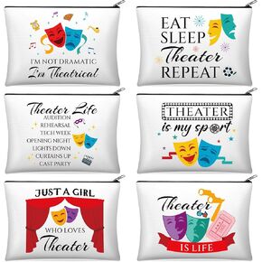 Reginary 6 Pcs Theatre Makeup Bags Theater Gifts for Women Theatre Zipper Bag Broadway Cosmetic Bag Musical Theater Gifts for Theater Actors and Lovers
