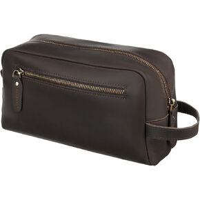 Awesometik Mens Travel Bag Toiletries Organizer Case for Grooming, Toiletry Bag for Men, Travel Essentials Shaving Dopp Kit, Geniune Leather Water Resistant Cosmetic Bag Pouch (Light Brown)