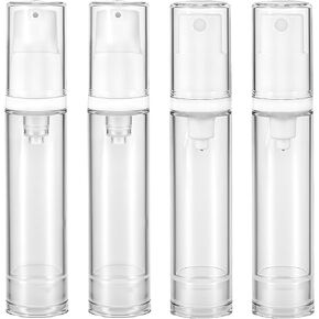 4 Pcs Empty Airless Pump Bottles, Refillable Clear Travel Pump Bottle Lotion Container Vacuum Cosmetic Container Press Pump Bottle for DIY Foundation Gel Lotion Moisturiser Shampoo Toiletry(10ml)
