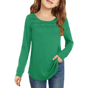 Vivitulip Girl’s Basic Long Sleeve Crew Neck T-Shirts Casual Smocked Cute Tunic Tops