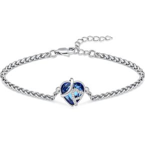 constantlife Heart Shape Urn Bracelet for Ashes for Women Stainless Steel Crystal Cremation Keepsake Adjustable Link Bangle Loved Ones Memorial Jewelry Gift