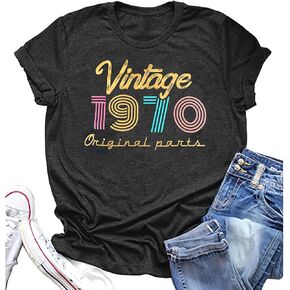 Women 55th Birthday Shirt Vintage 1970 Tshirt Fifty Five Bday Gift Casual Birthday Apparel Flower Graphic Tee Tops