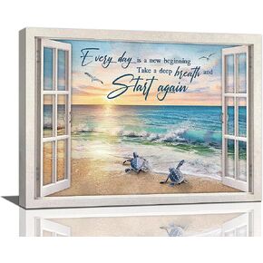 Beach Bathroom Decor Wall Art Ocean Sea Turtle Paintings Artwork for Walls Ocean Theme Decor Pictures Prints Modern Framed Decorations for Bedroom Bathroom Kitchen Home Decor 12"x16"