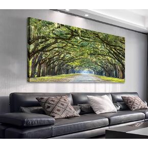 Green Forest Wall Art Nature Canvas Picture Landscape Canvas Artwork for Home Wall Decor Large Canvas Prints of Oak Trees Lined Road at Historic Wormsloe Plantation Savannah Georgia 24" x 48"