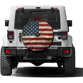 Retro American Flag Spare Tire Cover with Backup Camera Hole Wheel Tire Cover Fit Trailer, RV, SUV and Many Vehicle 18inch