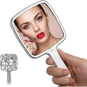 minkissy Portable Handheld Mirror - Square Water Ripples Hand Mirror for Makeup Vanity Mirror for Women Travel (S)