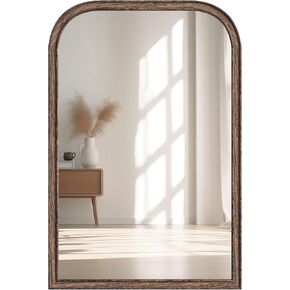 20"x30" Solid Wood Bathroom Mirror Arch Tempered Glass for Wall Mounted, Rustic Wood Frame Wall Mirror Decorative for Living Room Bedroom Vanity Mirror Entryway Mirror, Rustic Brown