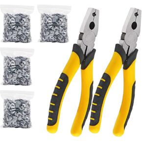 1202 PCS Wire Cage Clips and Pliers Rabbit Chicken Wire Cage Clips J Clips for Wire Cages Hog Ring Pliers Wire Cage Buckle Clips Animal Cage Snap-ring Pliers for Bird Quail Rabbit Chicken Hog Cages