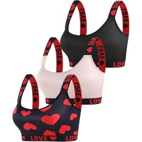 SOLY HUX Plus Size Bras for Women 3 Piece Wireless Bra Heart Letter Print Sports Bra