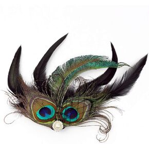 Fascinator Peacock Feather Hair Clips Flapper Headband Art Deco 20's Accessories for Women