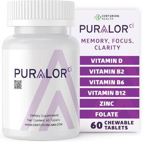 Centurion Puralor CI Brain Supplement for Memory and Focus with Folate, NADH, Vitamin B2, B6 and B12 for Teens and Adults, 60 Tablets