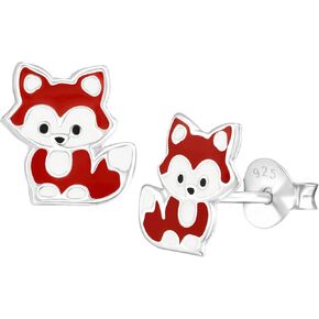 9mm Cute Red Fox Ear Studs 925 Sterling Silver Post Earrings Push Back