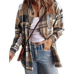 Flamingals Womens Plaid Shirt Long Sleeve Flannel Shirts Jacket Button Down Business Casual Trendy Spring Tops