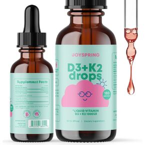 JoySpring Vitamin D3 Kids Drops with Vitamin K2 |180 Servings (1 fl oz)| Vitamin D Toddler Liquid Supplement | Children's Vitamin D Calcium Absorption & Joint Health Support | Vitamin D Kids Ages 3-18