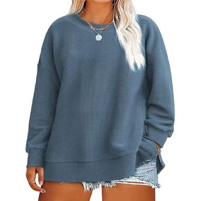 ROSRISS Plus-Size-Sweatshirts-for-Women Oversiezd Long Sleeve Shirts Dressy Crewneck Trendy Side Slit Zipper Pullover Tops in Kuwait
